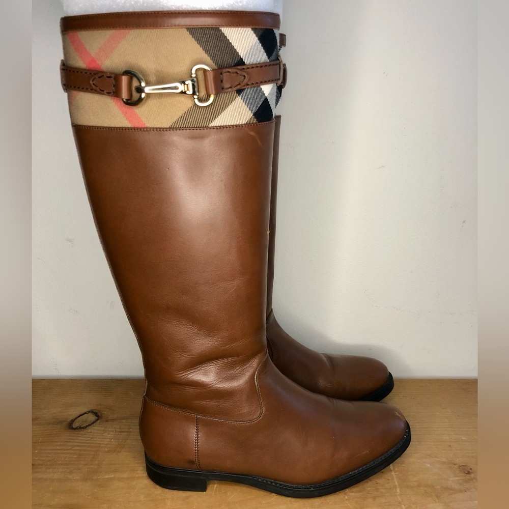 Burberry Dougal Check Trim Riding Boot Size 6.5 - Picture 3 of 13